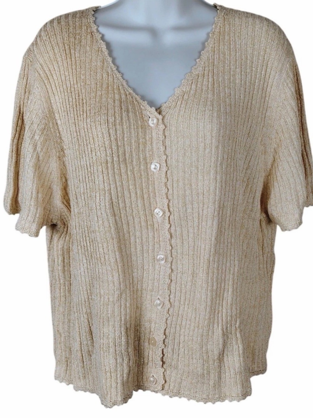 Sag Harbor Cream Short-Sleeve Ribbed Button Cardigan